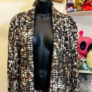 Ruby Rd Brown Abstract Knit Open Front Cardigan Womens Large